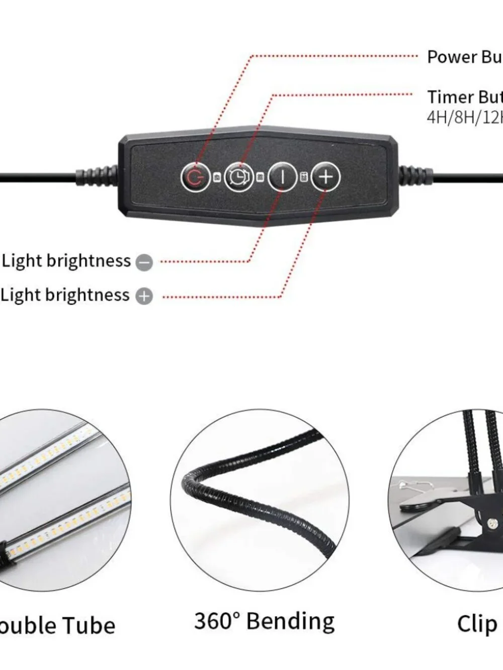 GooingTop LED Grow Light,6000K Full Spectrum Clip Plant Growing Lamp with White